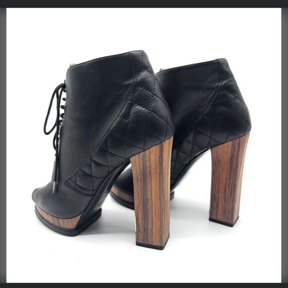 Chanel Quilted Open-Toe Lace-Up Boots 37.5 - Picture 6 of 9
